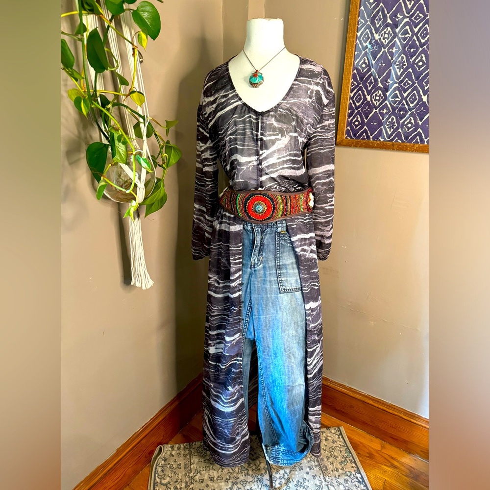 Long sleeve Black/Gray Print Dress/Duster Sz 6